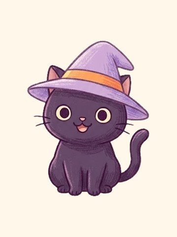 魔女の帽子の黒猫（267×334px）