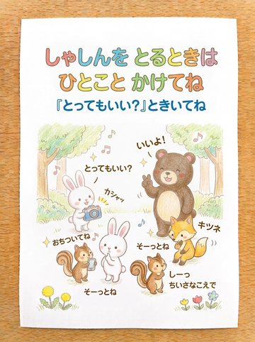 しゃしんをとるときはひとことかけてね