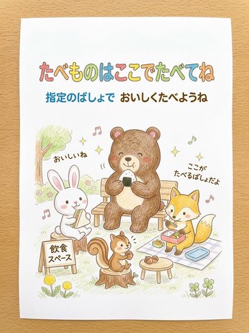 たべものはここでたべてね